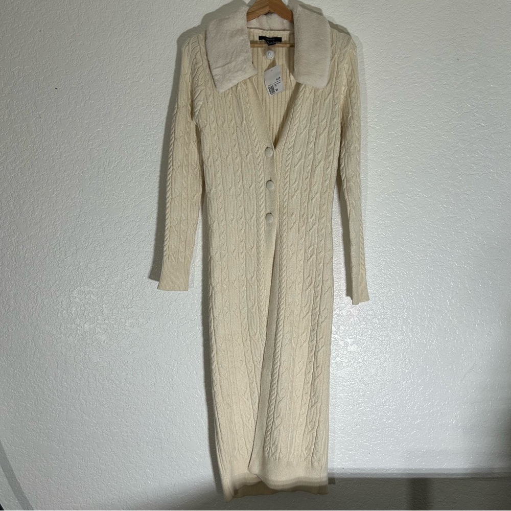 White Cable Knit Long Cardigan